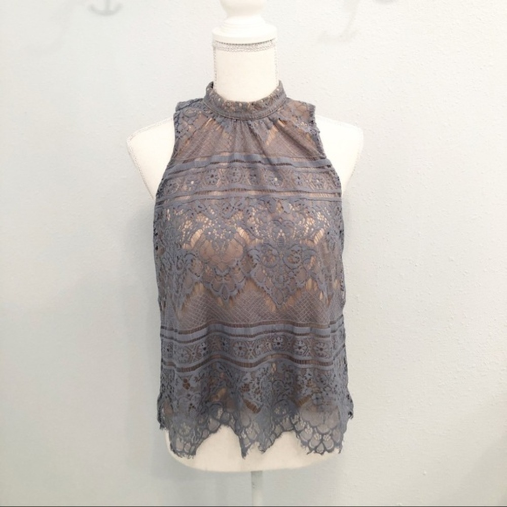 Lauren Conrad blue lace blouse